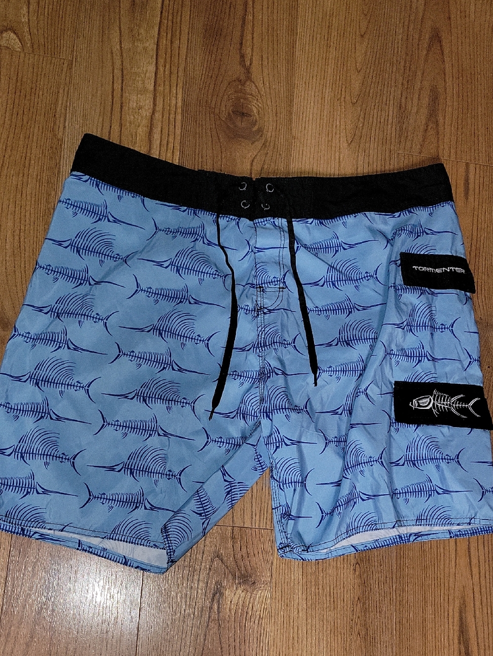 Men's Light Blue Marlin-Skeleton Board Shorts